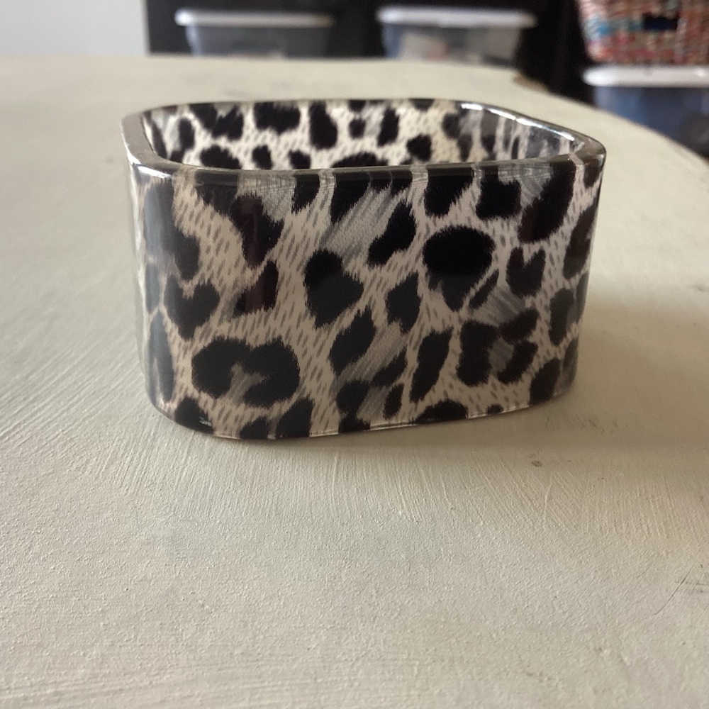 Leopard Print Square Bangle Bracelet, Gray, Black… - image 1